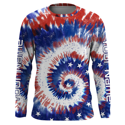 Custom Tie dye American Flag Fishing Shirts, USA Patriotic Fishing gifts UV Protection - IPHW1715
