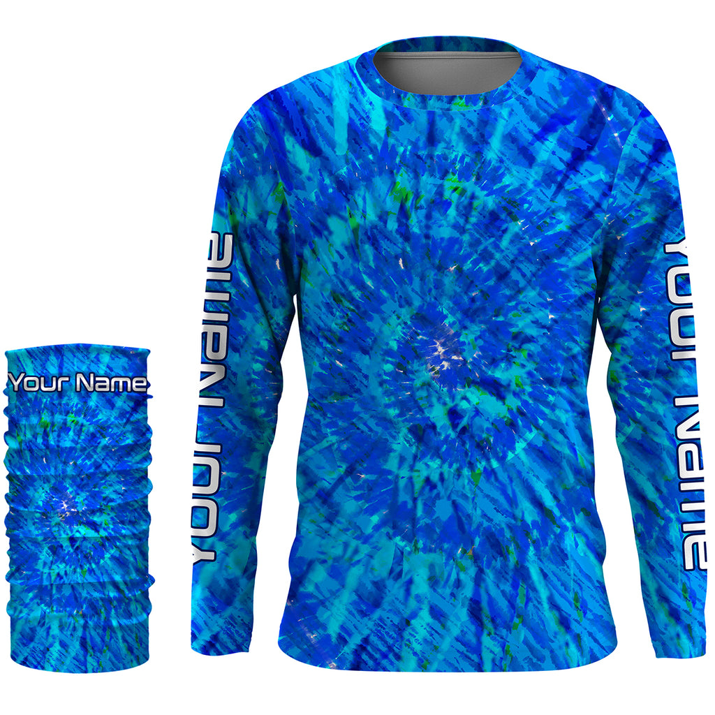 Blue Tie Dye Custom Long Sleeve performance Fishing Shirts