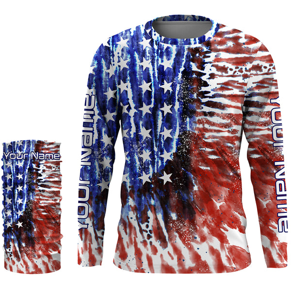 Personalized American Flag UV Protection Long Sleeve Fishing Shirts, Tie dye Patriotic Fishing gifts - IPHW1717