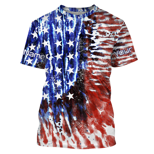 Personalized American Flag UV Protection Long Sleeve Fishing Shirts, Tie dye Patriotic Fishing gifts - IPHW1717