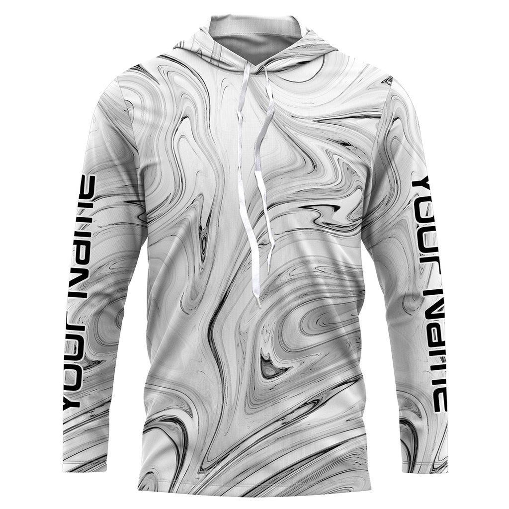 Black and White Wave Camo Custom Long Sleeve Performance Fishing Shirts for Men, Women and Kids - IPHW1723, Long Sleeves Hooded UPF / M