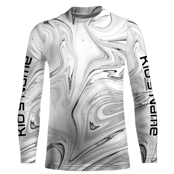 Black and white wave camo Custom Long sleeve performance Fishing Shirts for men, women and kids - IPHW1723