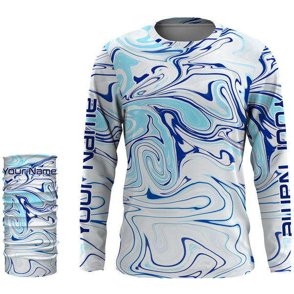 Custom Saltwater Long sleeve Fishing Shirts UV Protection, Sea wave camo Fishing Shirts - IPHW1728