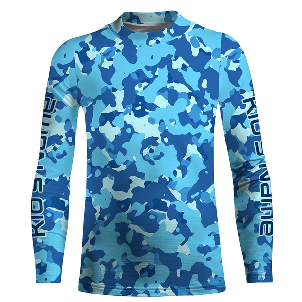 Blue camo Custom UV Long Sleeve performance Fishing Shirts, camouflage Fishing apparel - IPHW1729