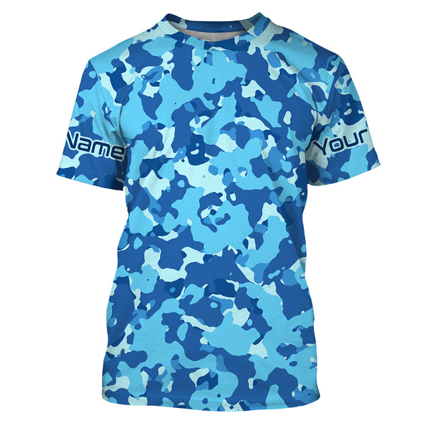 Blue camo Custom UV Long Sleeve performance Fishing Shirts, camouflage Fishing apparel - IPHW1729