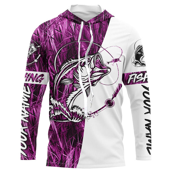 Bass Fishing Tattoo Pink Camo Custom Long Sleeve Fishing Shirts For Men,Women And Kid IPHW5749