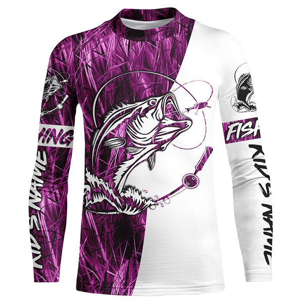 Bass Fishing Tattoo Pink Camo Custom Long Sleeve Fishing Shirts For Men,Women And Kid IPHW5749