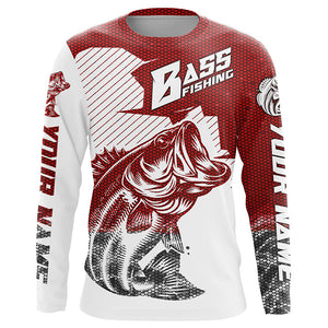 Personalized Bass Fishing Jerseys, Bass Fishing Long Sleeve Fishing Tournament Shirts | Red Camo IPHW5753 Long Sleeves Hooded UPF / 4XL