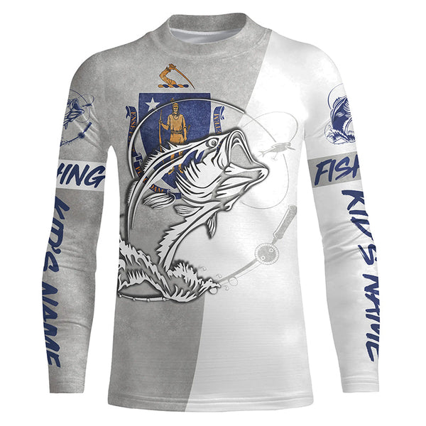 Custom Bass Fishing New Hampshire Flag Long Sleeve Fishing Shirts, NH Bass Fishing Jerseys IPHW3964