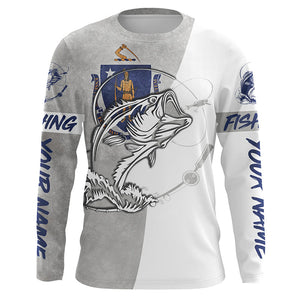 Custom Bass Fishing New Hampshire Flag Long Sleeve Fishing Shirts, NH Bass Fishing Jerseys IPHW3964