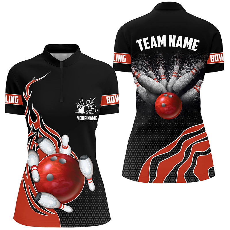 Red Flame Bowling Polo Shirts For Women, Custom Bowling Team Jerseys B ...