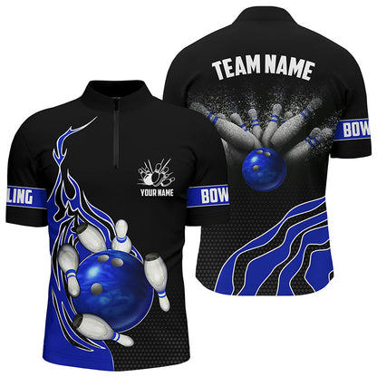 Blue Flame Bowling Polo Shirts For Men Bowling Ball, Custom Bowling Team Jerseys Bowler Outfits IPHW5217
