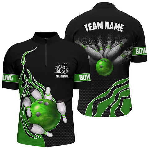 Green Flame Bowling Polo Shirts For Men Bowling Ball, Custom Bowling Team Jerseys Bowler Outfits IPHW5218