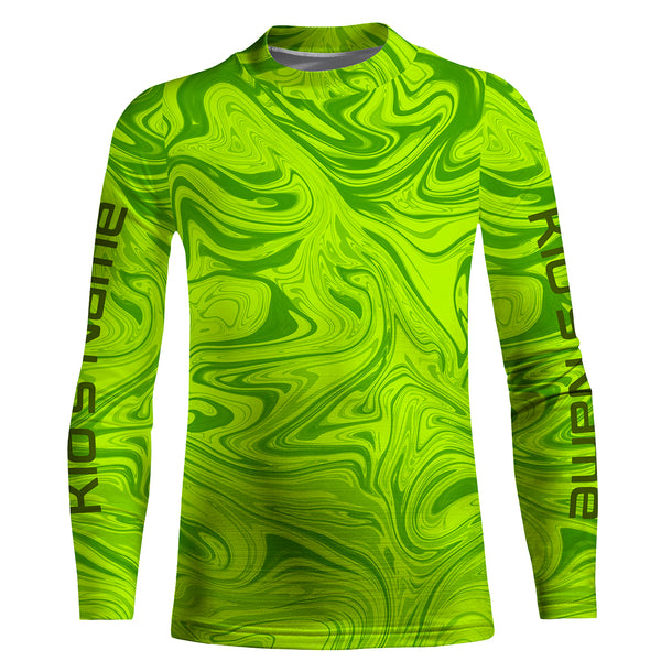 Lime green wave camo Custom UV Protection Long sleeve performance Fishing Shirts, Fishing jerseys - IPHW1736