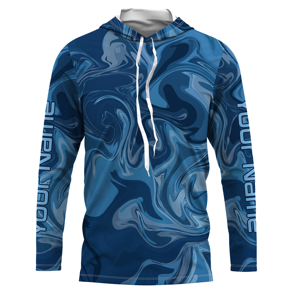 Blue Wave Camo Custom UV Long Sleeve Performance Fishing Shirts, Camouflage Fishing Apparel - IPHW1737 Kid Long Sleeves UPF / L
