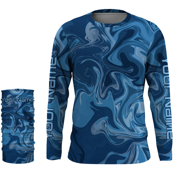 Blue wave camo Custom UV Long Sleeve performance Fishing Shirts, camouflage Fishing apparel - IPHW1737