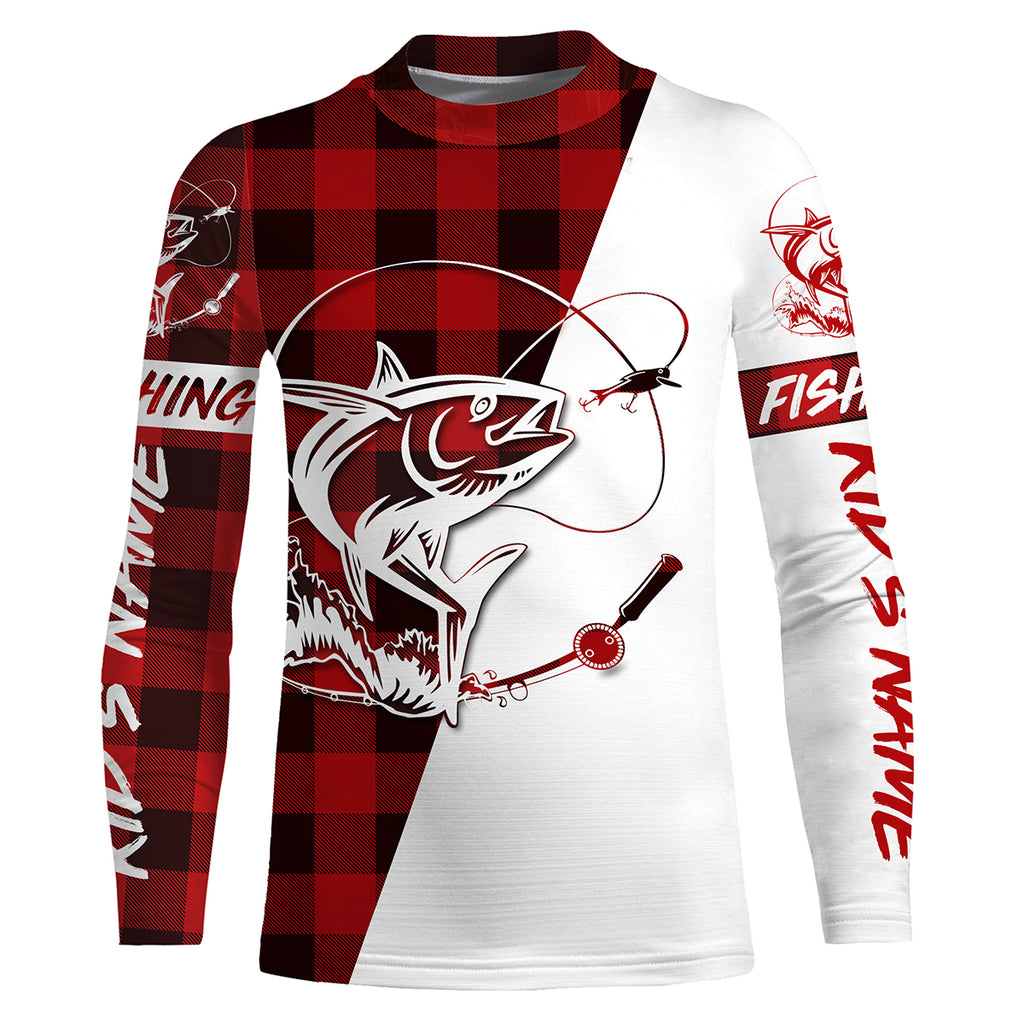 Tuna Fishing Custom Red plaid Long Sleeve Fishing Shirts, personalized –  Myfihu