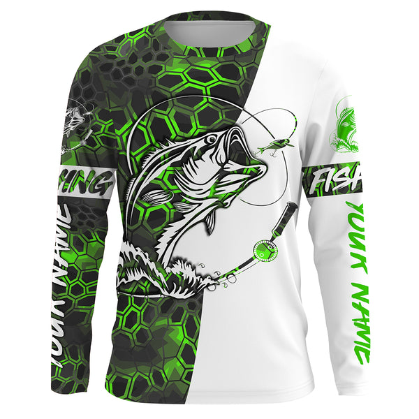Personalized Bass Fishing jerseys, Bass Fishing Long Sleeve Fishing tournament shirts | green camo IPHW2825