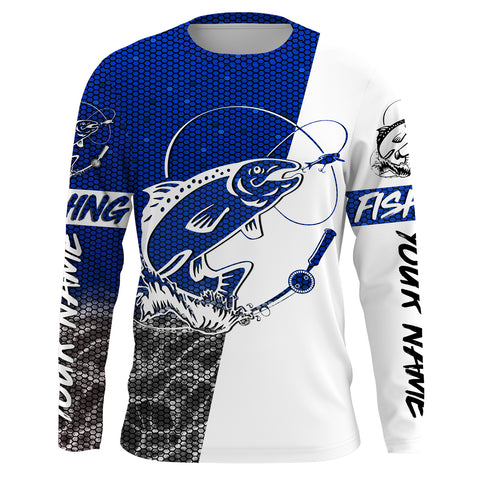 Speckled Trout Custom Long sleeve Fishing Shirts, Spotted sea Trout fishing shirts | blue IPHW3150