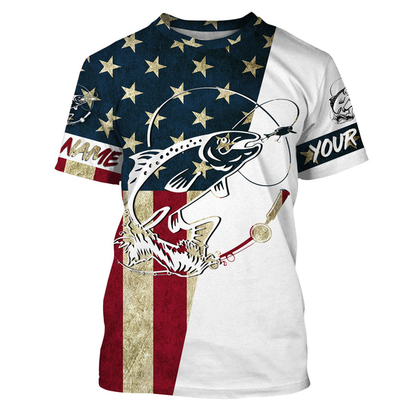Speckled Trout Custom American flag fishing shirts, Spotted sea Trout fishing shirts IPHW3151