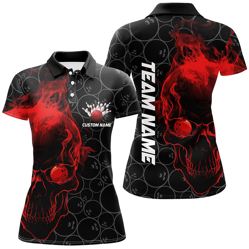Personalized Red Skull Ladies Bowling Polo Shirts Team Bowling Jerseys Bowlers Outfits IPHW5396