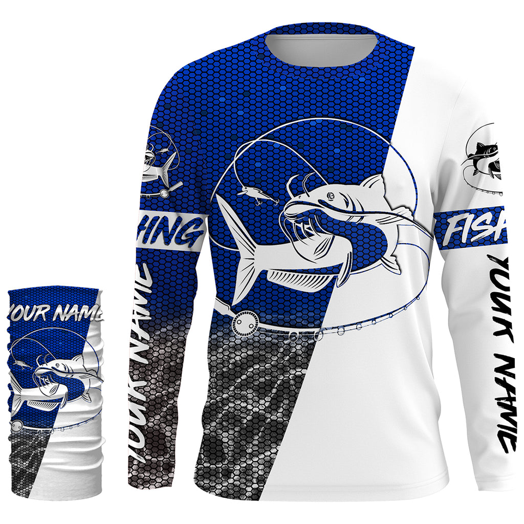 Catfish Fishing Custom Performance Fishing Shirts, Personalized Fishing Gifts for Men, Women and Kids IPHW2061, Long Sleeves UPF + Face Shield / 2XL