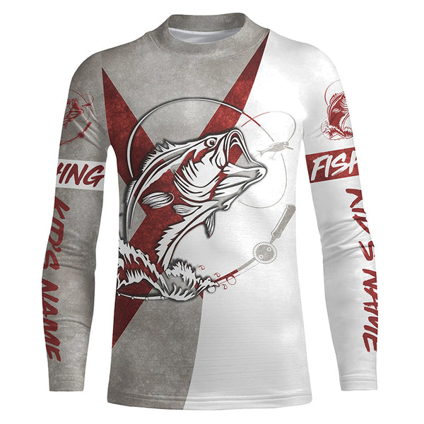 Alabama Flag Bass Fishing Custom Long Sleeve Fishing Shirts, Alabama Bass Fishing Jerseys IPHW3966