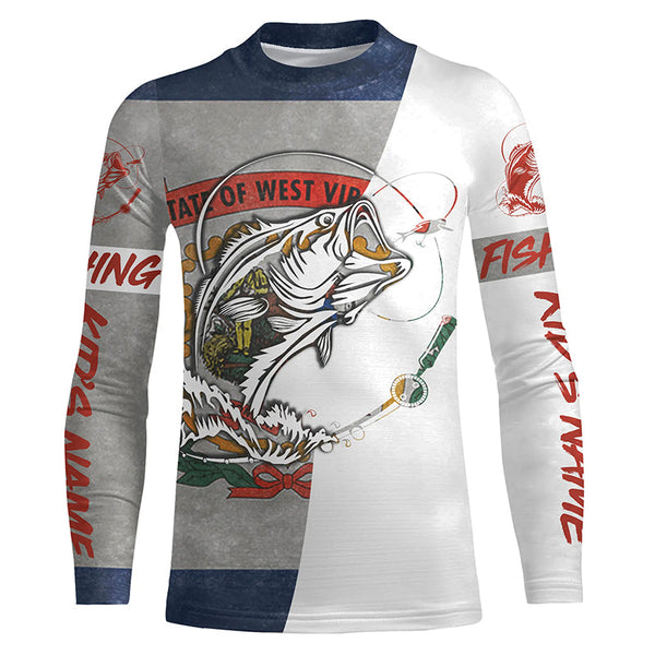 West Virginia Flag Bass Long Sleeve Fishing Shirts, Wv Bass Tournament Shirts IPHW3967