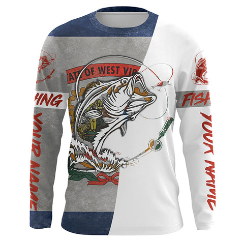 West Virginia Flag Bass Long Sleeve Fishing Shirts, Wv Bass Tournament Shirts IPHW3967