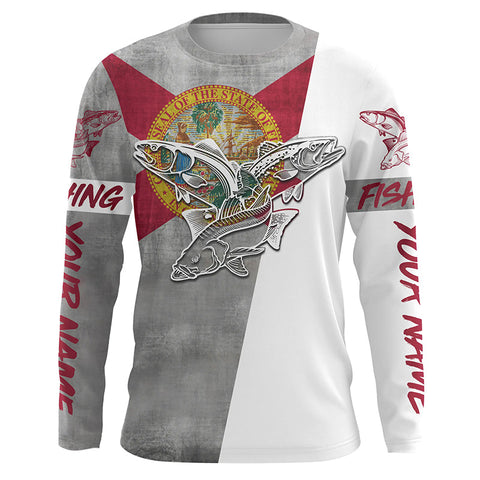 Florida Rida Flag Snook, Redfish, Trout Inshore Slam Custom Long Sleeve Performance Fishing Shirts IPHW3970