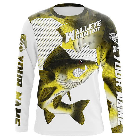 Walleye Hunter Custom Walleye Long Sleeve Fishing Shirts, Personalized Walleye Fishing Jerseys IPHW4253