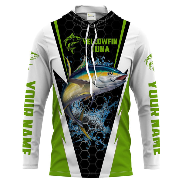 Yellowfin Tuna Fishing Custom Long Sleeve performance Fishing Shirts UV Protection Fishing apparel | green - IPHW1447