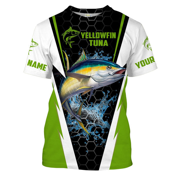 Yellowfin Tuna Fishing Custom Long Sleeve performance Fishing Shirts UV Protection Fishing apparel | green - IPHW1447