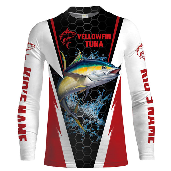 Yellowfin Tuna Fishing Custom Long Sleeve performance Fishing Shirts UV Protection Fishing apparel | red - IPHW1448