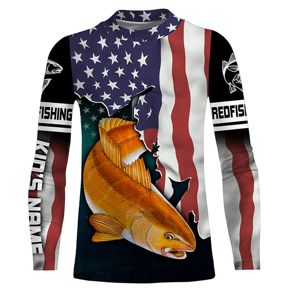 Custom Redfish American flag Fishing Shirts, personalized Patriotic Fishing gifts IPHW3474