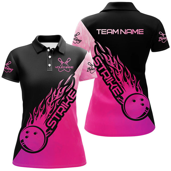 Strike Bowling Pink Bowling Polo Shirts For Women, Custom Bowling Team Shirts Outfit IPHW5239