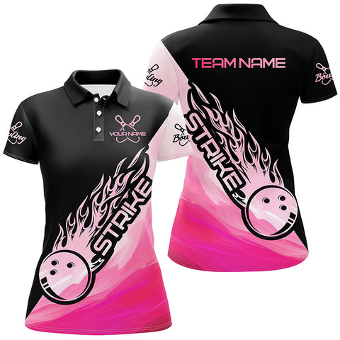 Strike Bowling Pink Bowling Polo Shirts For Women, Custom Bowling Team Shirts Outfit IPHW5241