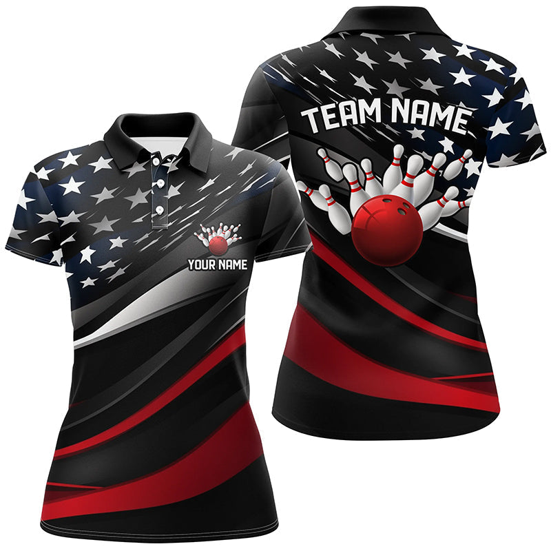 Custom American Flag Women'S Bowling Polo Shirts, Patriotic Team Bowling League Shirts IPHW5249