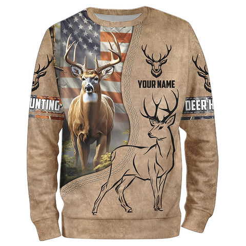 Personalized Deer Hunter Clothing American Flag Deer Hunting All Over Printed Shirts For Men And Women IPHW5429