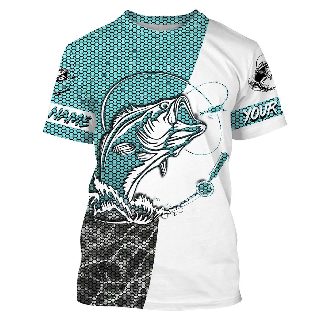 Personalized Bass Fishing Jerseys, Bass Fishing Long Sleeve Fishing Tournament Shirts | Sky Blue - IPHW2218 Long Sleeves UPF / S