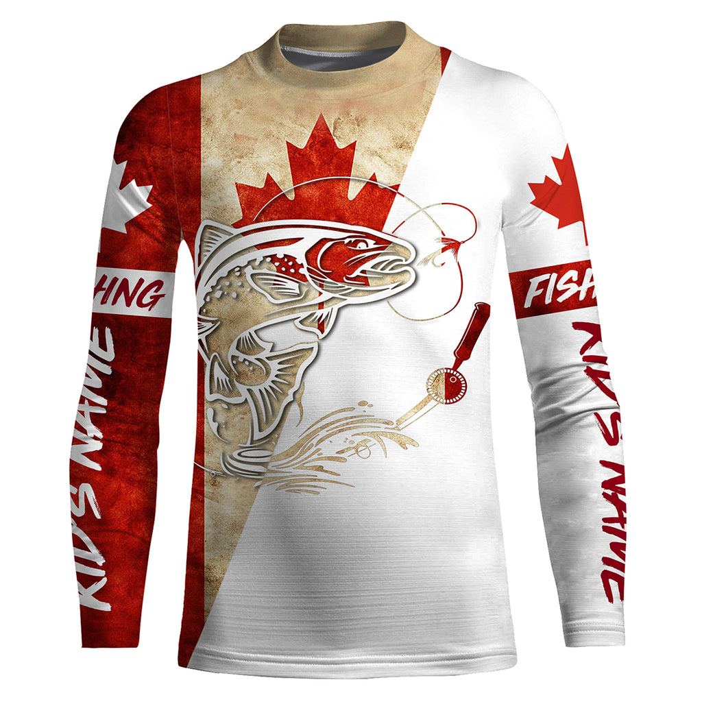 Canada Flag Bass Fishing Custom long sleeve performance Fishing Shirts,  Bass Fishing jerseys IPHW2865