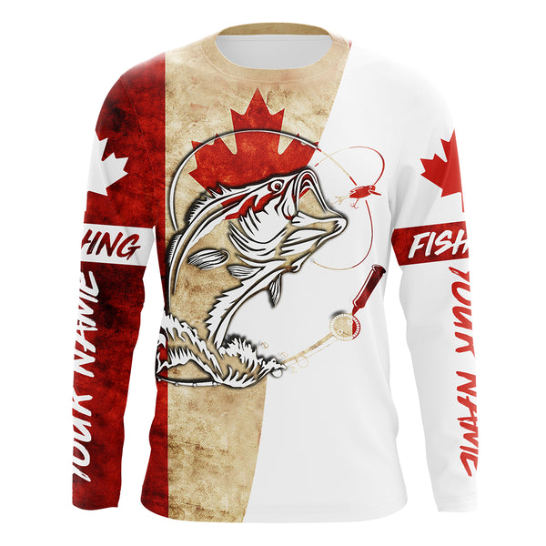 Canada Flag Bass Fishing Custom long sleeve performance Fishing Shirts, Bass Fishing jerseys IPHW2865