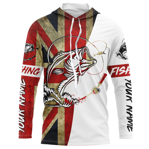 UK Flag Bass Fishing Custom long sleeve performance Fishing Shirts, Bass Fishing jerseys IPHW2867