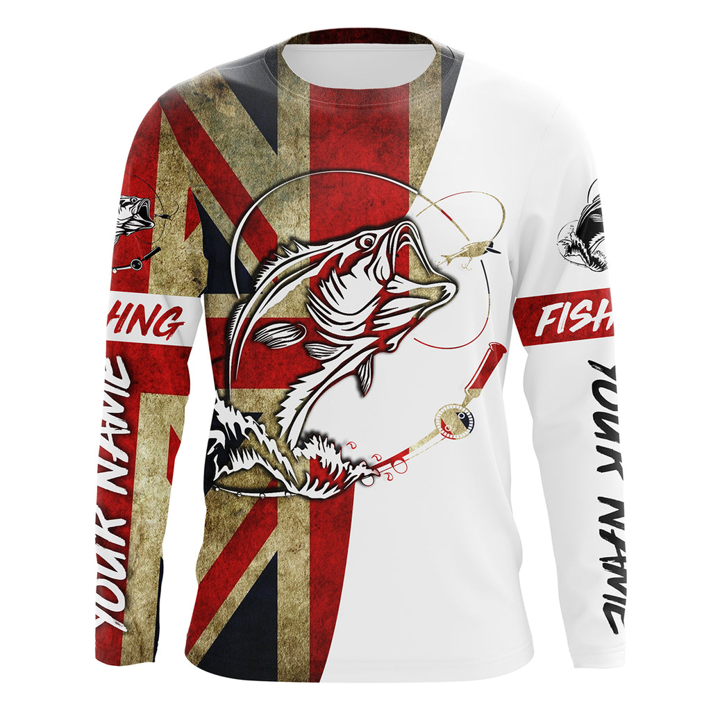 UK Flag Bass Fishing Custom Long Sleeve Performance Fishing Shirts, Bass Fishing Jerseys IPHW2867 Long Sleeves UPF / S
