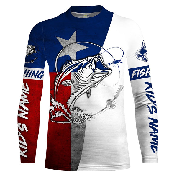 Texas Bass Fishing Texas Flag Custom Long Sleeve Fishing Shirts - IPHW1144