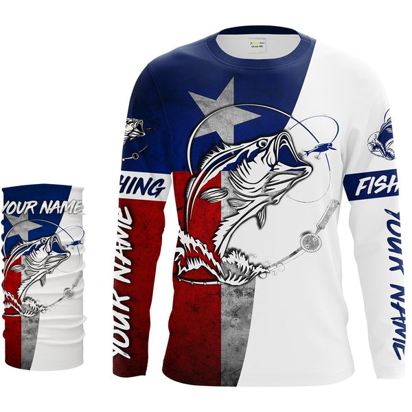 Texas Bass Fishing Texas Flag Custom Long Sleeve Fishing Shirts - IPHW1144