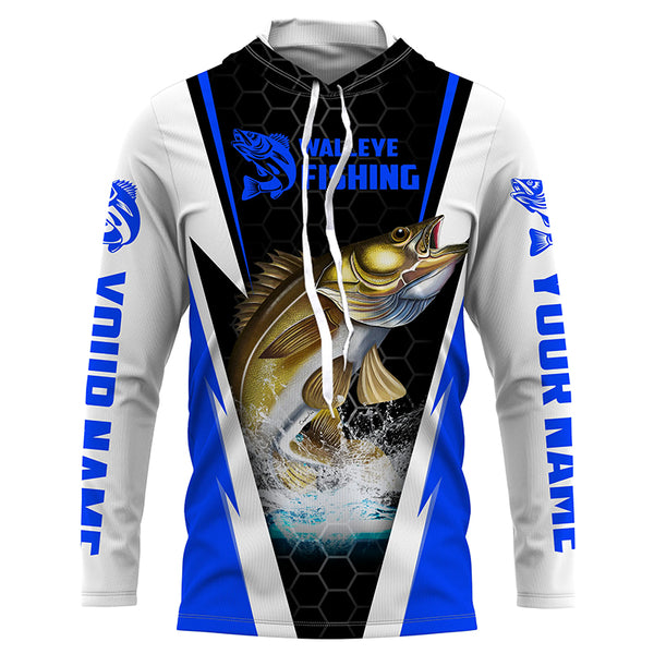 Custom Walleye Fishing jerseys, Walleye Long Sleeve tournament Fishing Shirts | blue IPHW3478
