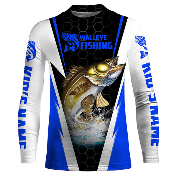 Custom Walleye Fishing jerseys, Walleye Long Sleeve tournament Fishing Shirts | blue IPHW3478