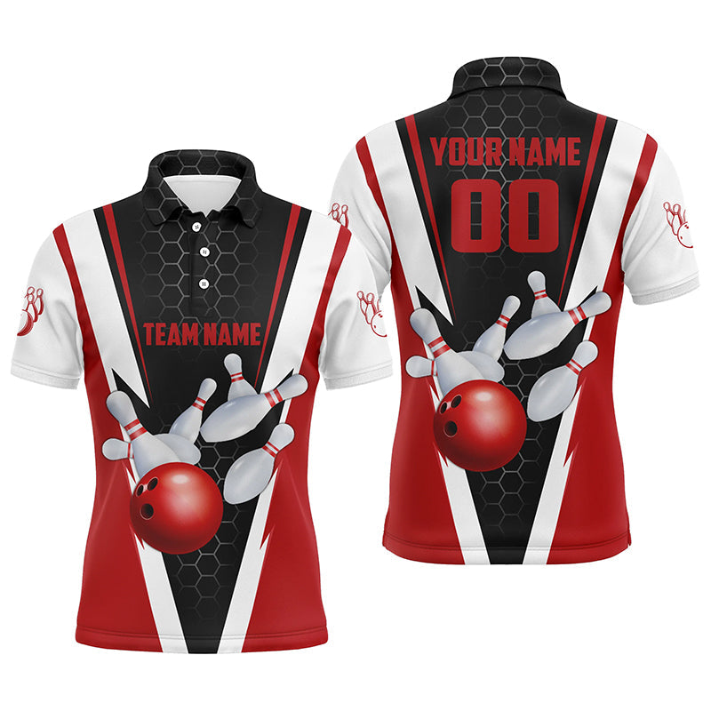 Strike Bowling Custom Red Bowling Polo Shirts For Men, Bowling Team Jerseys With Name And Number IPHW5280