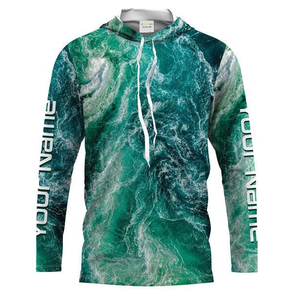 Custom Saltwater Long sleeve Fishing Shirts UV Protection, Sea wave camo Fishing Shirts - IPHW1475